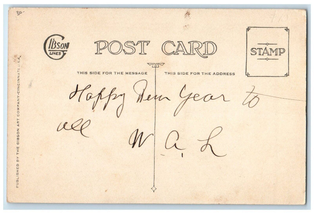 c1910's New Year Kewpies Clock Ringing Bells Gibson Posted Antique Postcard