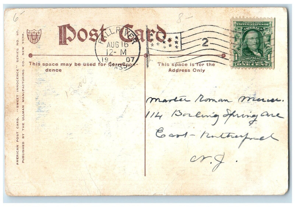 1907 Busy Babies Broom Doll Basket Playing Cat Ullman Fall River MA Postcard