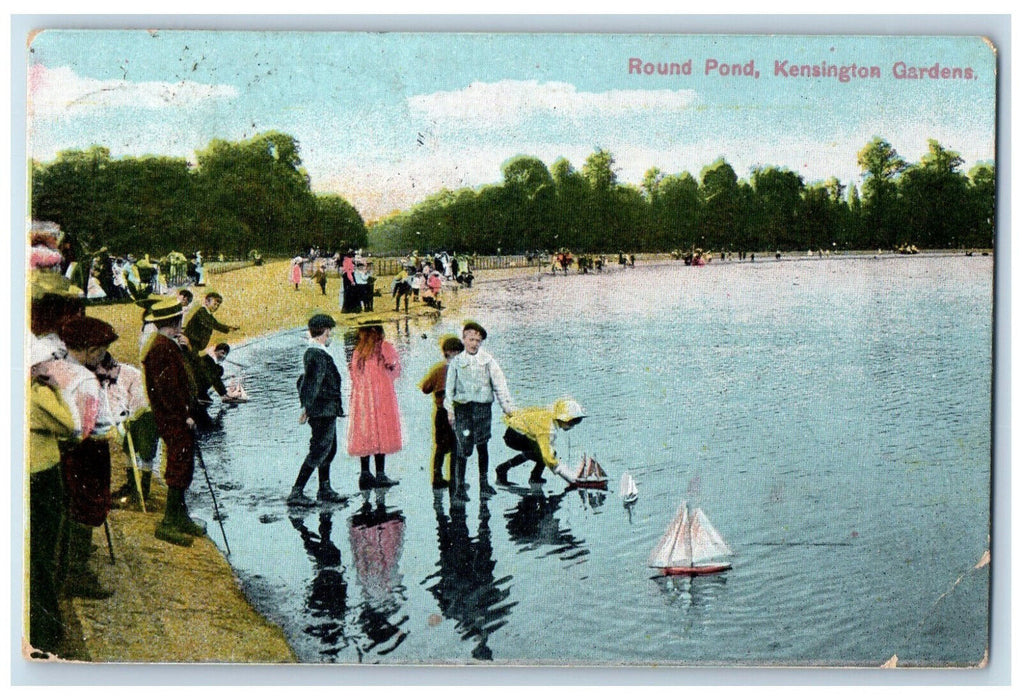 1907 Boat Toys Racing Round Pond Kensington Gardens England Postcard