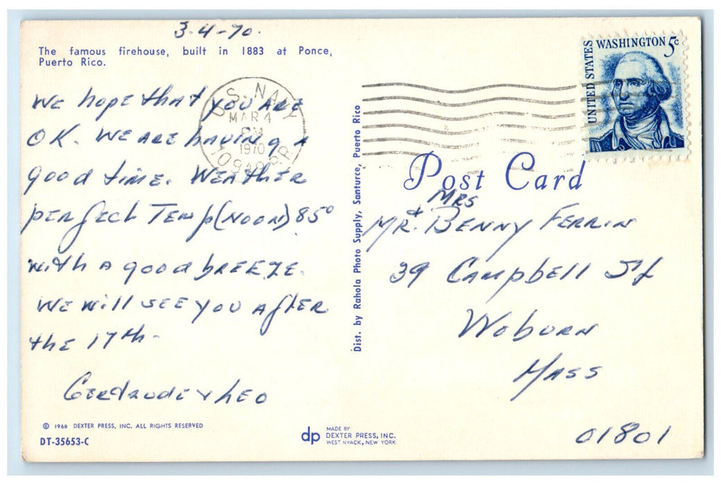 1970 The Famous Firehouse Ponce Puerto Rico Vintage Posted Postcard