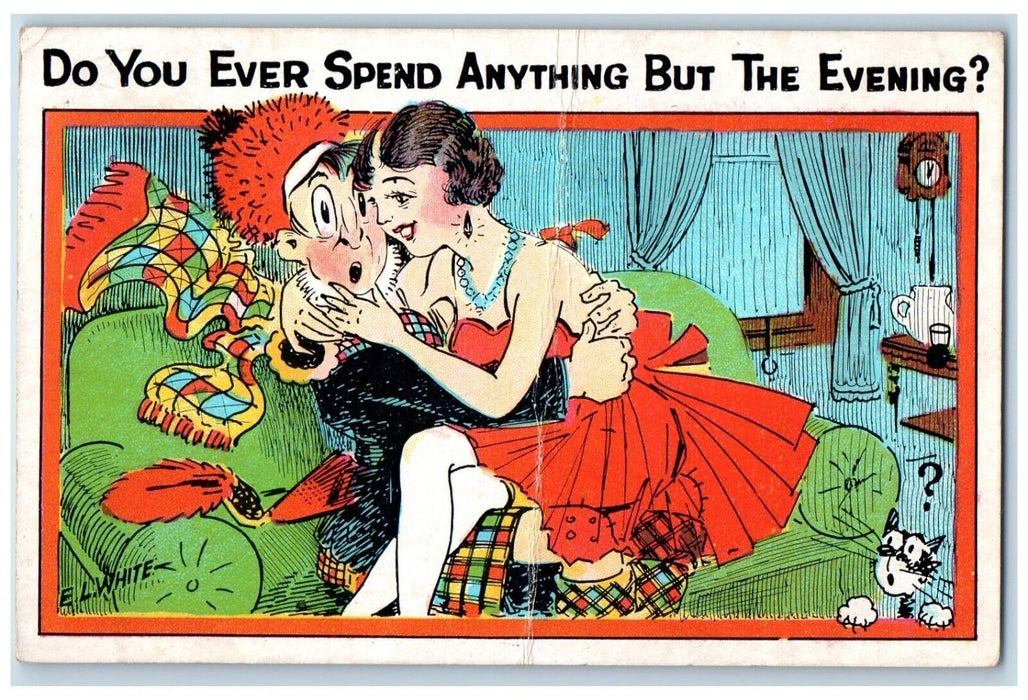 c1930's Sweet Couple Do You Ever Spend Anything But The Evening Dog Postcard