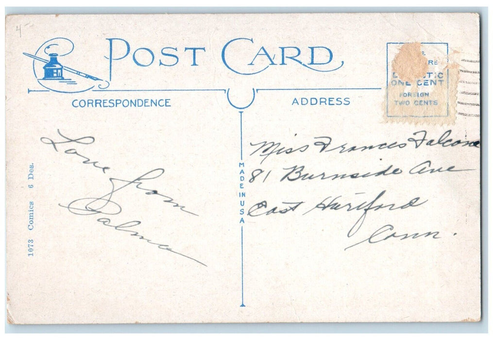 c1930's Couple Sleeping Driving Policemen Run Over EL White Vintage Postcard