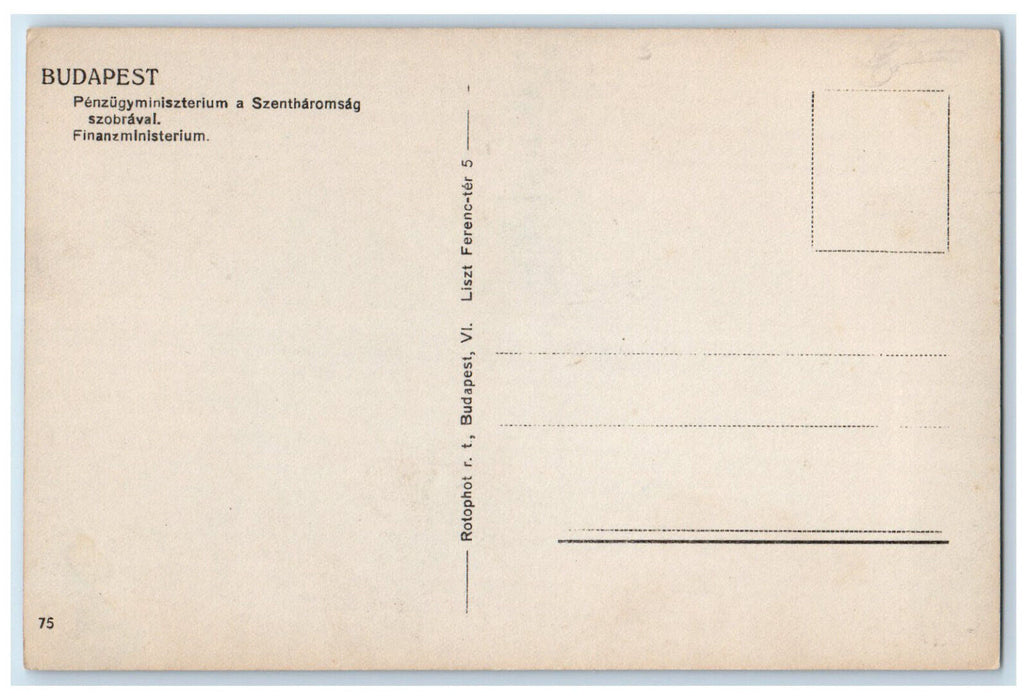 c1910 Finance Ministry with Statue of the Holy Trinity Budapest Hungary Postcard