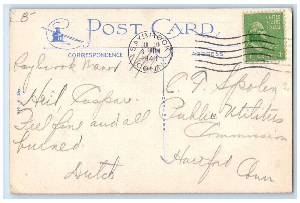 1940 Fat Woman RIP Sticky Big Butt I'm Havin A Ripping Time Saybrook CT Postcard