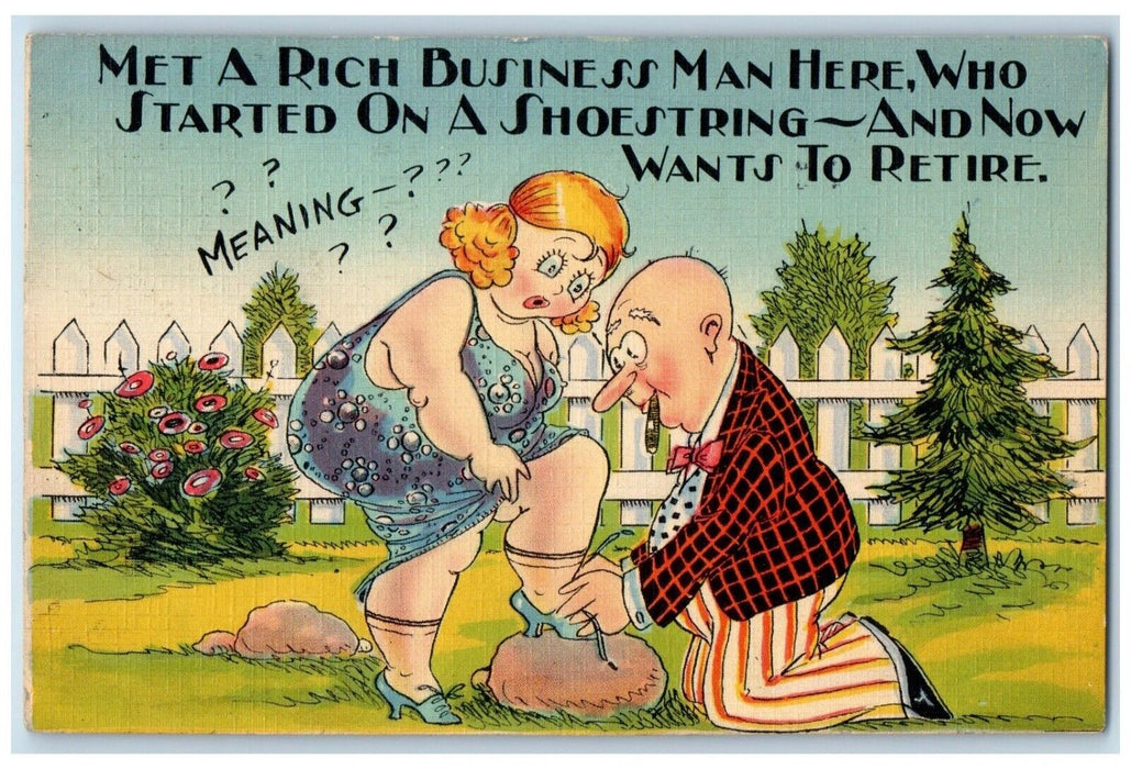 1939 Old Rich Business Man Fixing Shoestring Cigar New London CT Posted Postcard