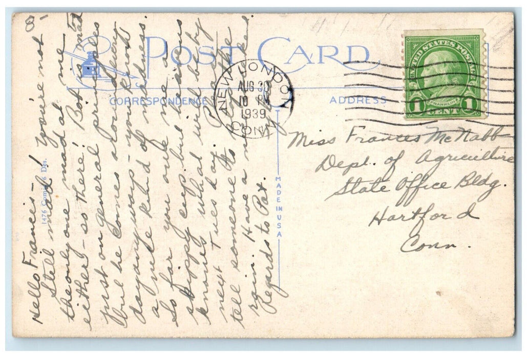 1939 Old Rich Business Man Fixing Shoestring Cigar New London CT Posted Postcard