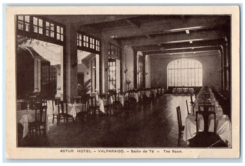 c1940's Salon de Te Tea Room Astur Hotel Valparaiso Chile Vintage Postcard
