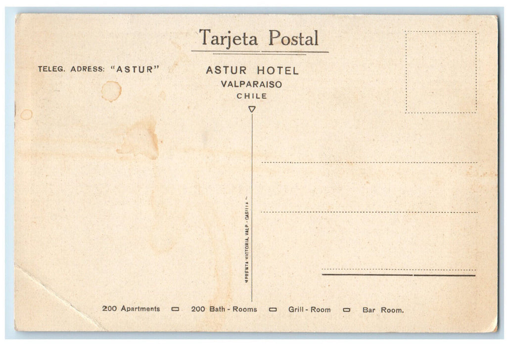 c1940's Salon de Te Tea Room Astur Hotel Valparaiso Chile Vintage Postcard