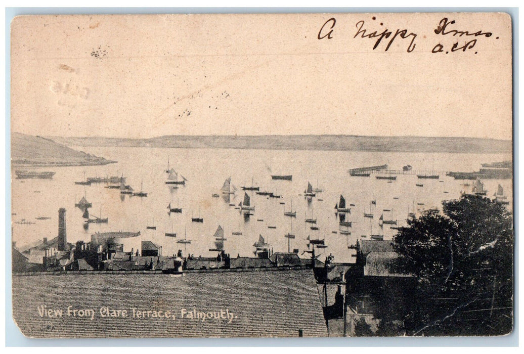 1906 View from Clare Terrace Falmouth England Antique Unposted Postcard