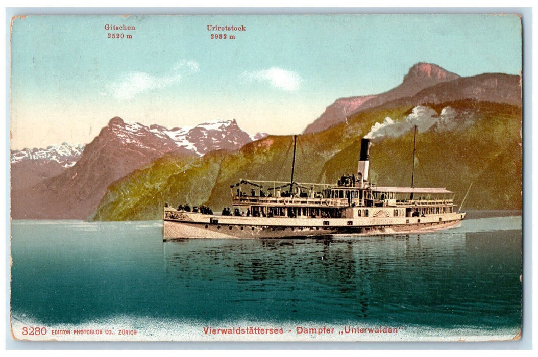 c1910 Gitschen Urirotstock Lake Lucerne Steamer Unterwalden Switzerland Postcard