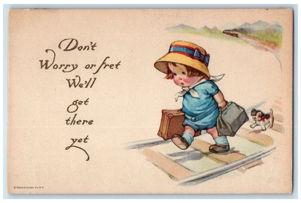 c1910's Little Child Leave Dog Railroad Train Twelvetrees Antique Postcard