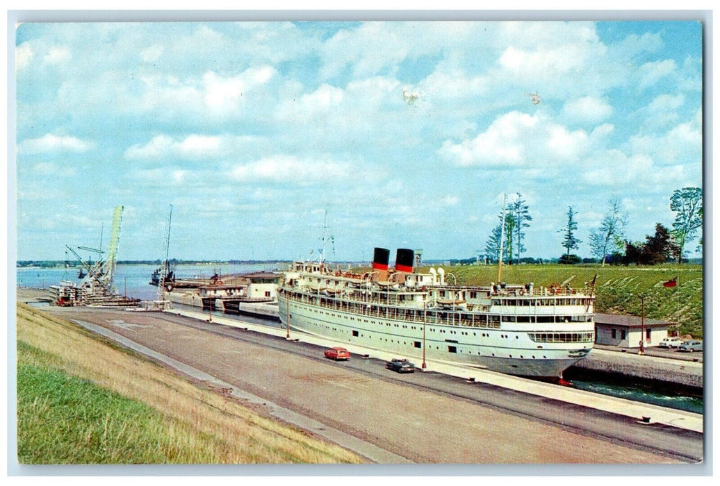 1960 Great Lakes Cruise Steamer Iroquois Lock St Lawrence Seaway Canada Postcard