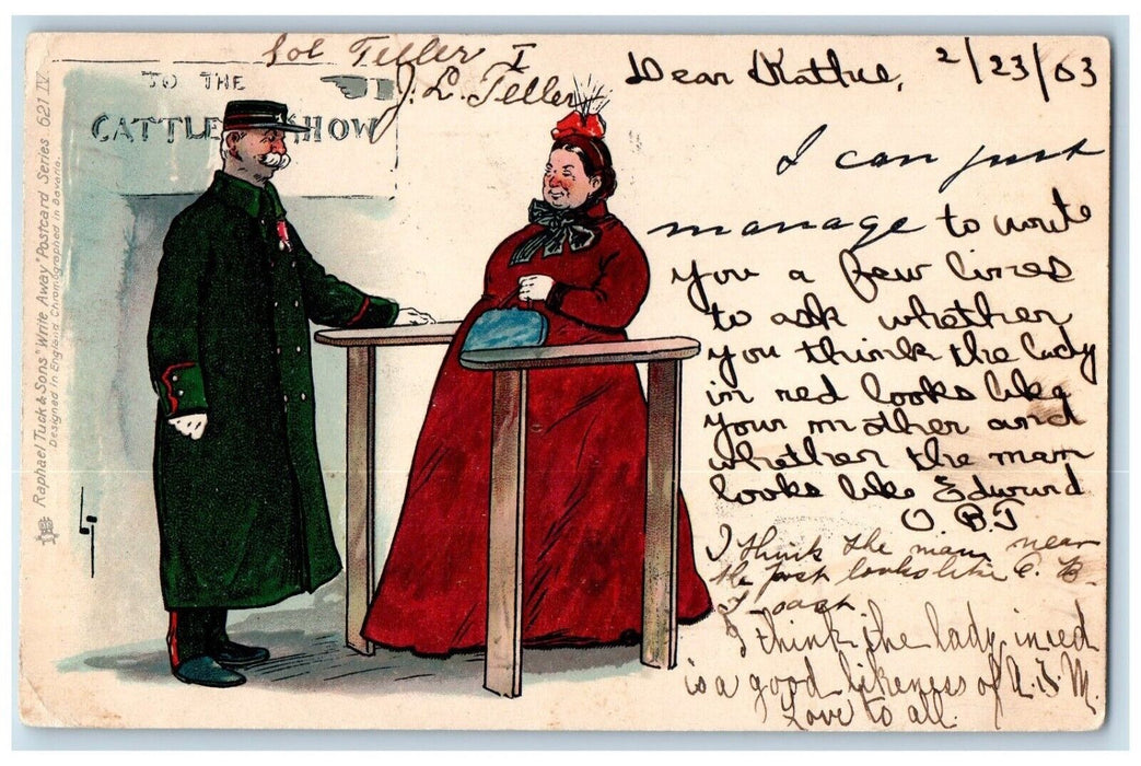 1903 Cattle Show Fat Lady Dress Red Purse Tuck's Philadelphia PA Posted Postcard