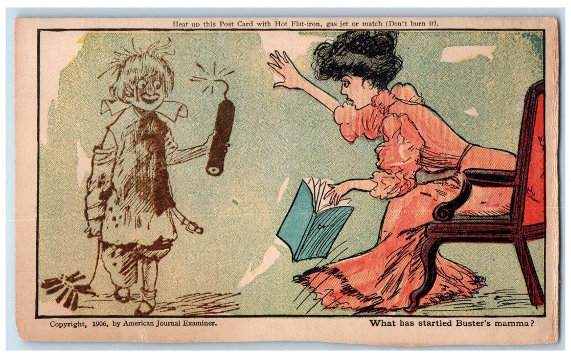 c1905 Heat Up Hot Flat Iron Woman Startled Buster's Mamma Outcault Postcard