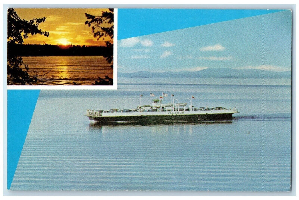 c1960 MV Valcour Most Scenic Ferry Lake Champlain Sunset Multi-View VT Postcard