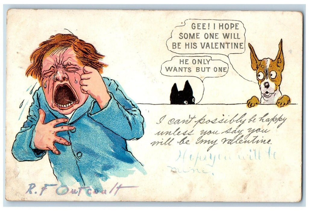 1906 Valentine Man Crying Dogs Outcault Dover New Hampshire NH Tuck's Postcard