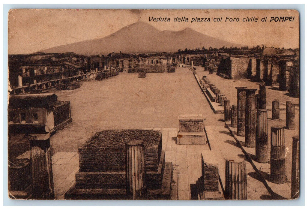 c1940's Veduta Della Piazza Col Foro Civile Di Pompei Italy Postcard