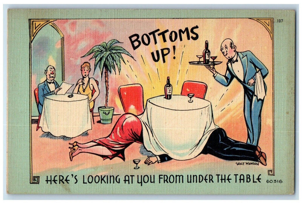 c1910's Couple Under The Table Bottoms Up Munson Unposted Antique Postcard