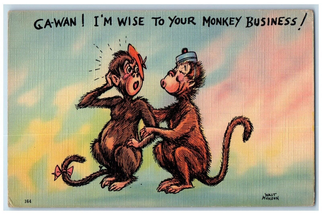 c1910's Anthropomorphic Monkey I'm Wise To Your Monkey Business Munson Postcard
