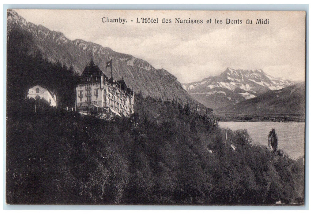 c1910 The Hotel Des Narcisses and the Dents Du Midi Switzerland Postcard