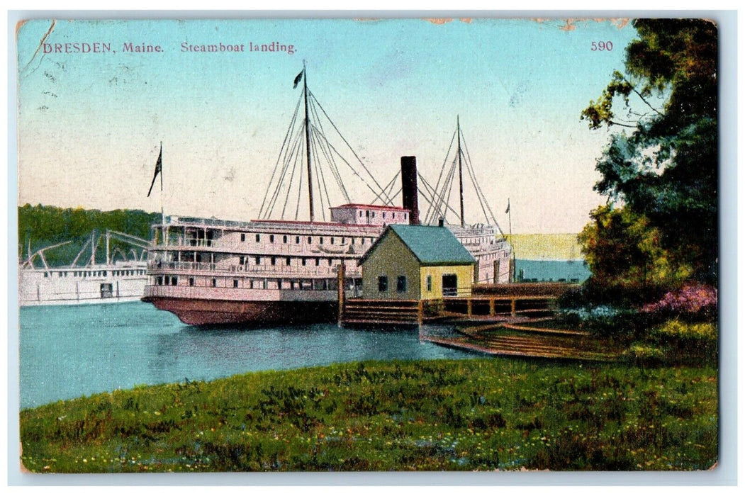 1909 Steamboat Landing Dock Dresden Richmond Maine ME Vintage Antique Postcard