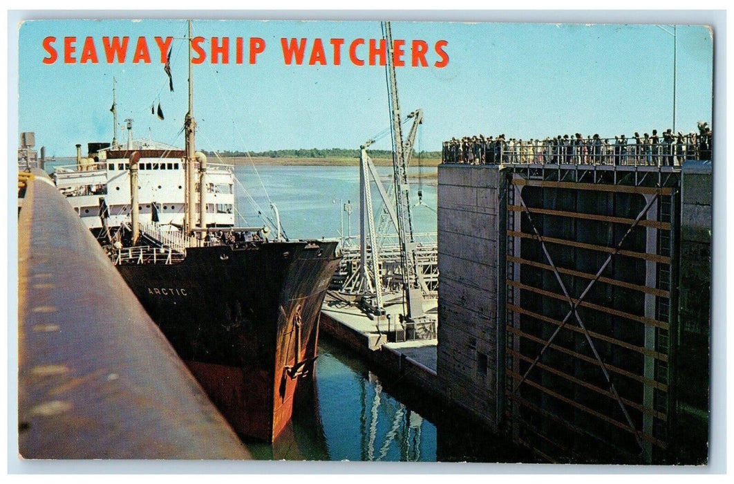 c1960 Seaway Ship Watchers Eisenhower Lock Arctic Ship Massena New York Postcard