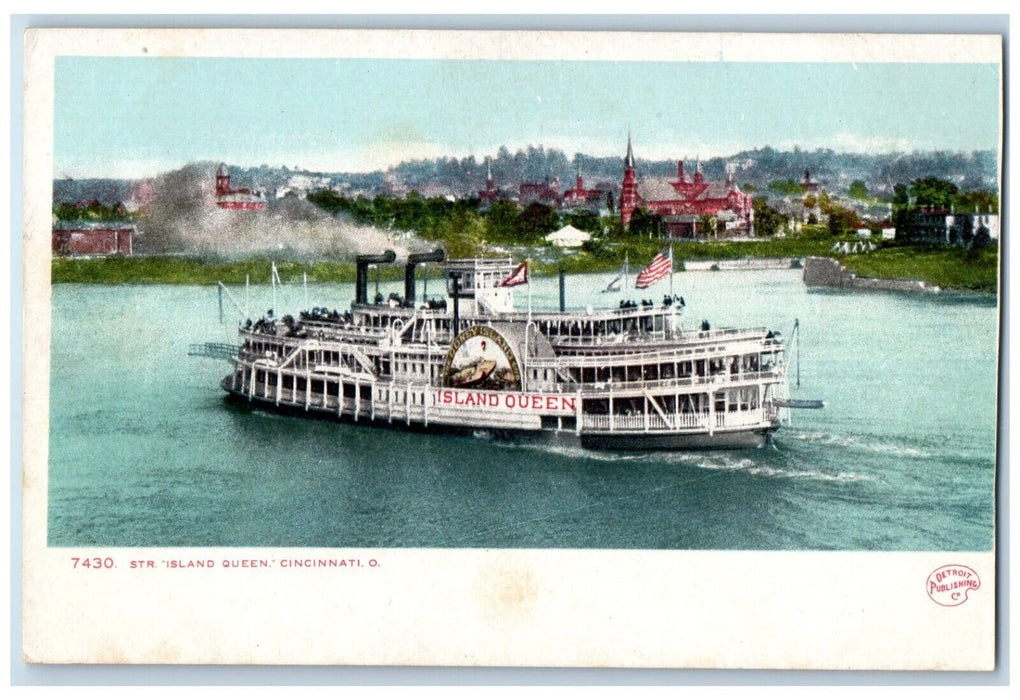 c1905 Str Island Queen Cincinnati Ohio OH Steamer Cruise Ship Vintage Postcard