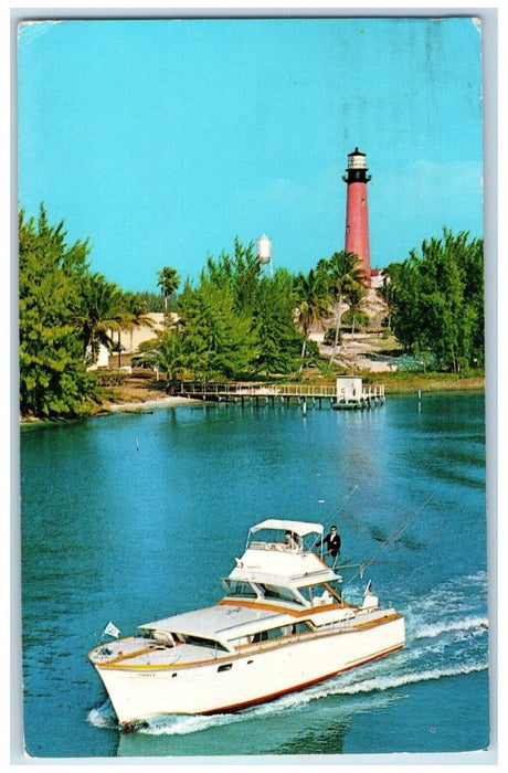 1974 Deep Sea Fishing Boat Passing Jupiter Lighthouse Jupiter Florida Postcard
