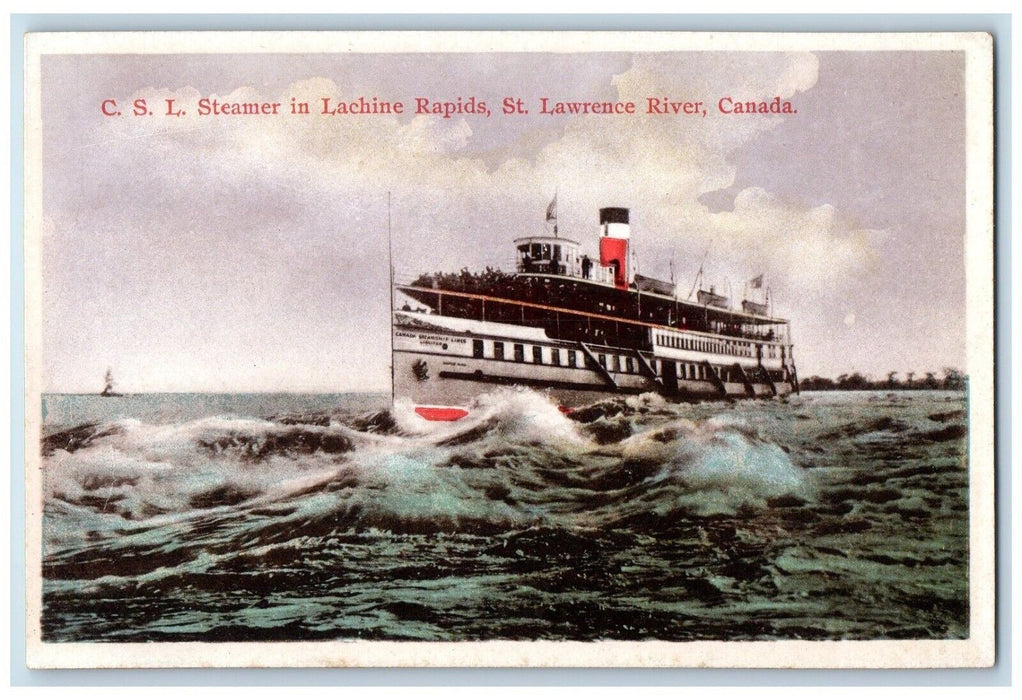 c1920 CSL Steamer Lachine Rapids St Lawrence River Canada Cruise Ship Postcard