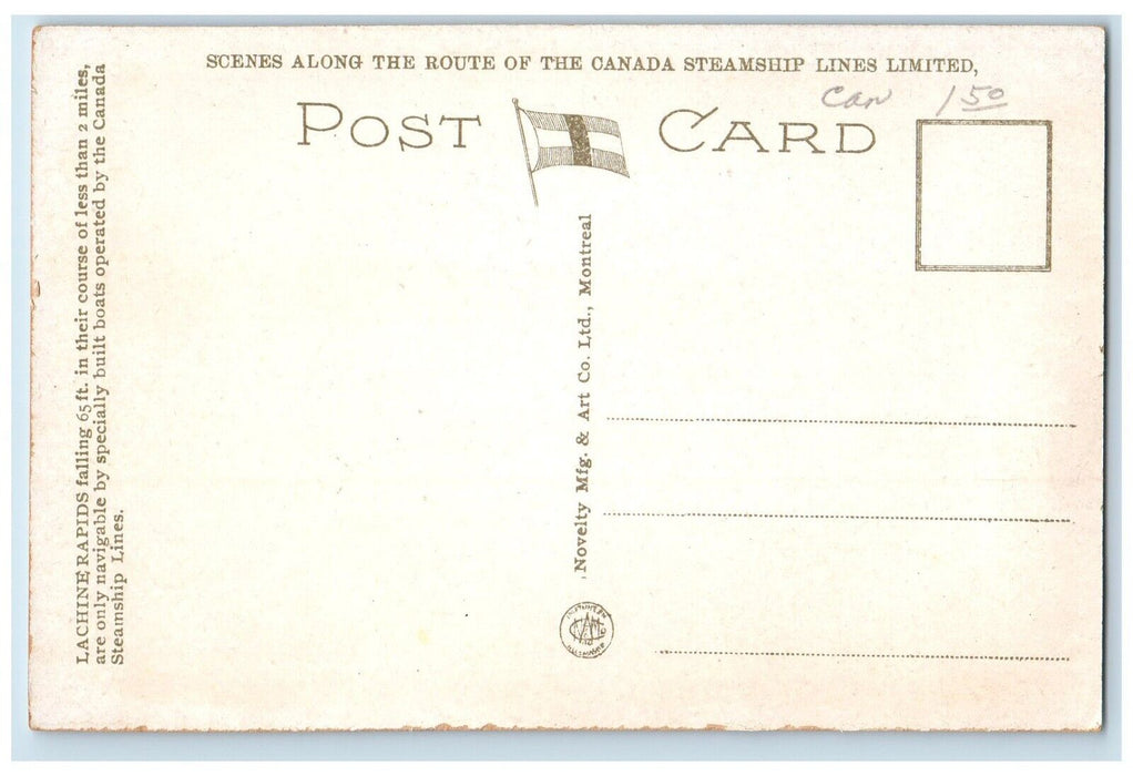 c1920 CSL Steamer Lachine Rapids St Lawrence River Canada Cruise Ship Postcard