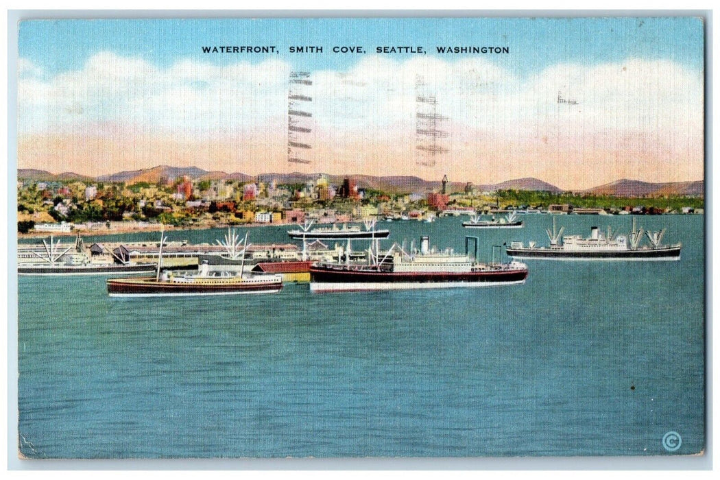 1945 Waterfront Smith Cove Steamer Cruise Ship Seattle Washington WA Postcard