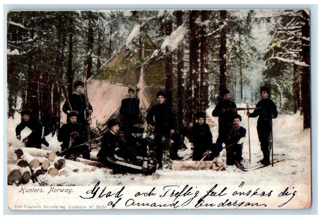 1905 Scene of Hunters Taking Picture in Norway Antique Posted Postcard