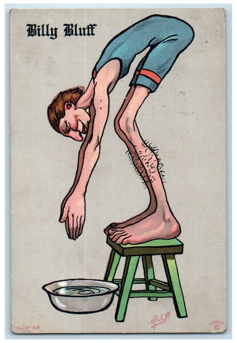 1914 Man Dive Bassin Billy Bluff Humor Comic Mayville New York NY Postcard