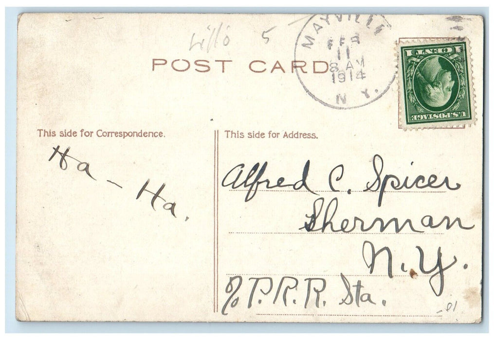 1914 Man Dive Bassin Billy Bluff Humor Comic Mayville New York NY Postcard
