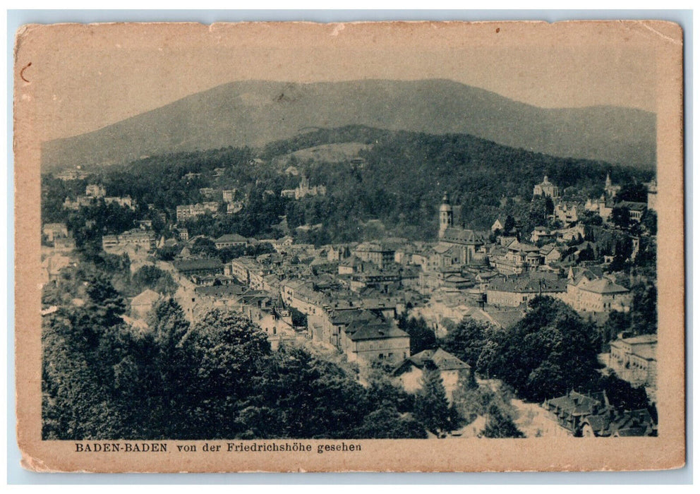 1922 Baden-Baden seen from the Friedrichshöhe Sachsenbrunn Germany Postcard