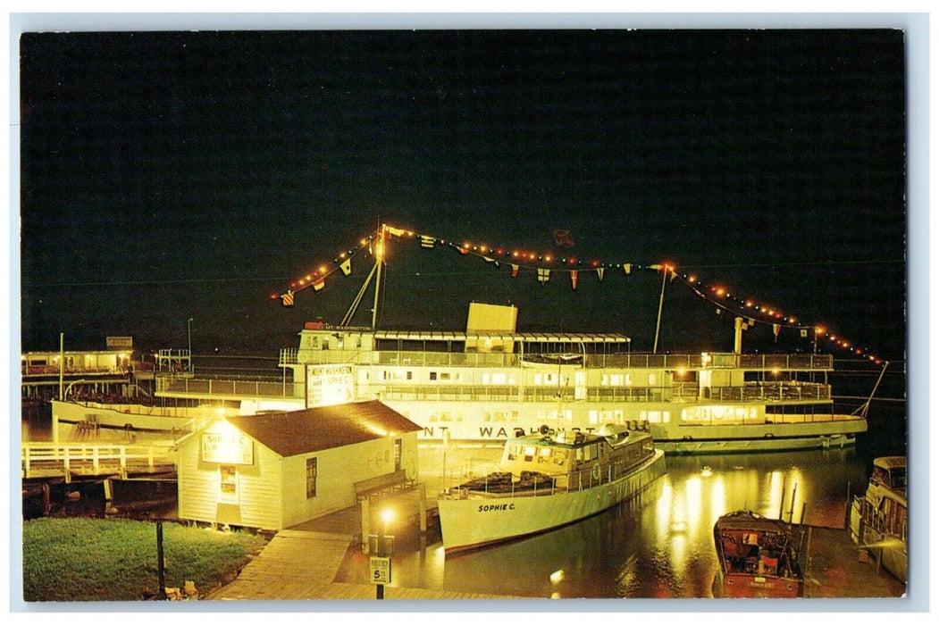 c1960 Night Scene Mt Washington Sophie C Winniepesaukee New Hampshire Postcard