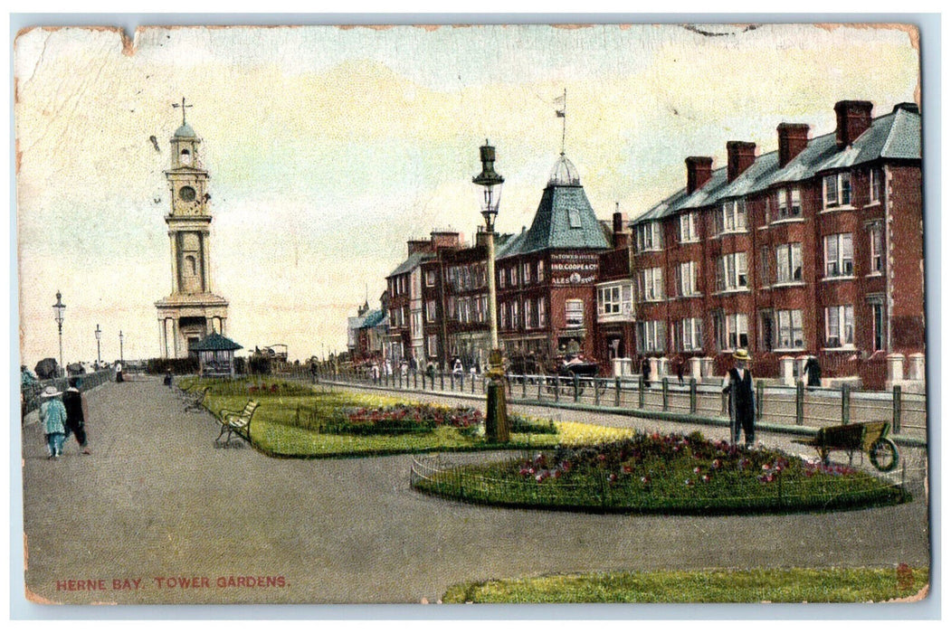 1907 Herne Bay Tower Gardens Kent England View Tuck Art Posted Postcard