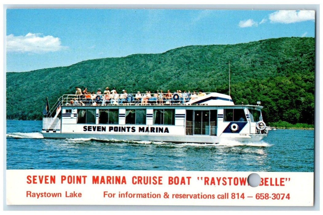 c1960 Seven Point Marina Cruise Boat Raystown Belle Souvenir Ticket PA Postcard