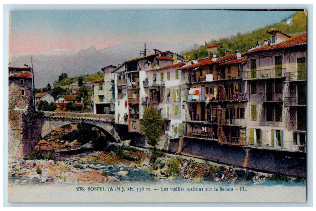 c1910 The Old Houses On La Bevera FL SOSPEI France Posted Antique Postcard