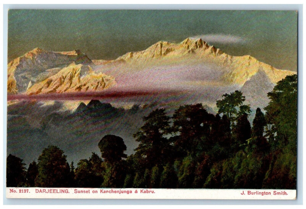 c1910's Sunset On Karchenjunga & Kabru Darjeeling India Antique Postcard