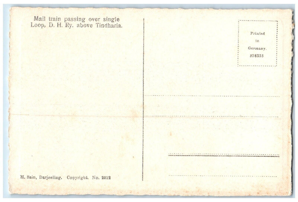 Single Loop DH Railway Mail Train Above Tindharia Darjeeling India Postcard