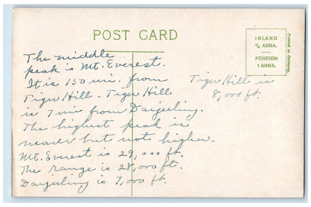c1910's Telephoto Of Mt. Everest From Tiger Hill Darjeeling India Postcard