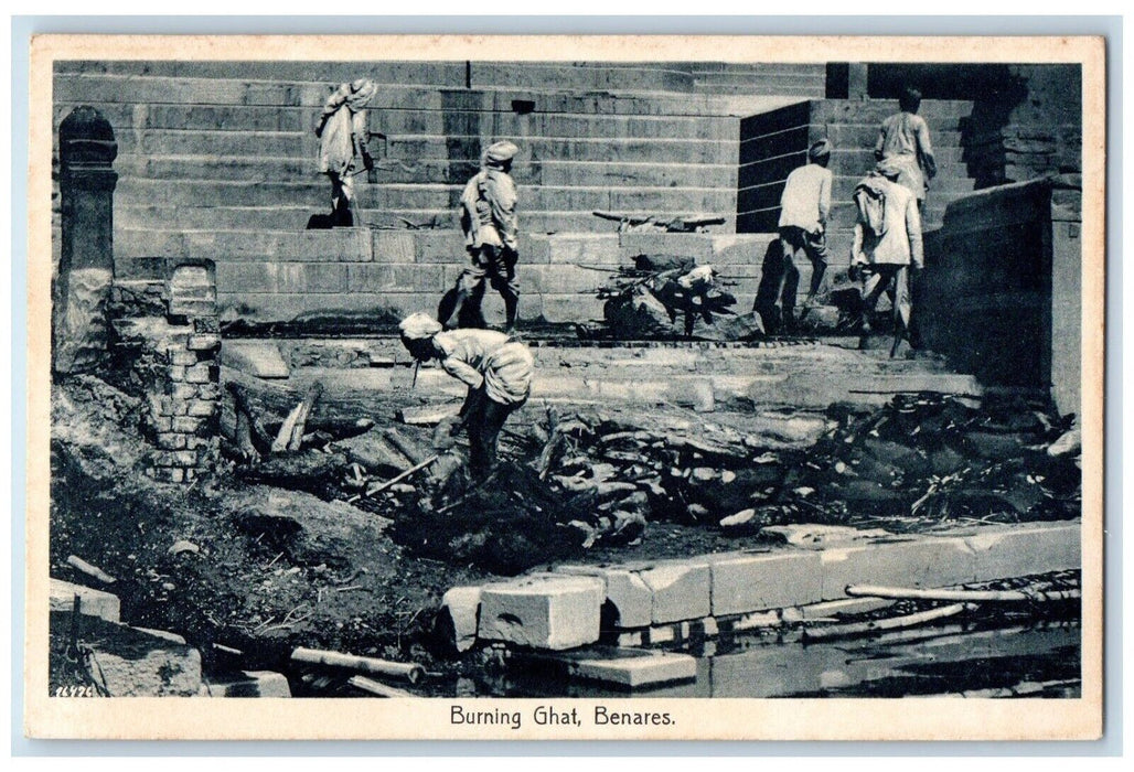 c1910's Burning Ghat Cremation Bodies Benares India Posted Antique Postcard