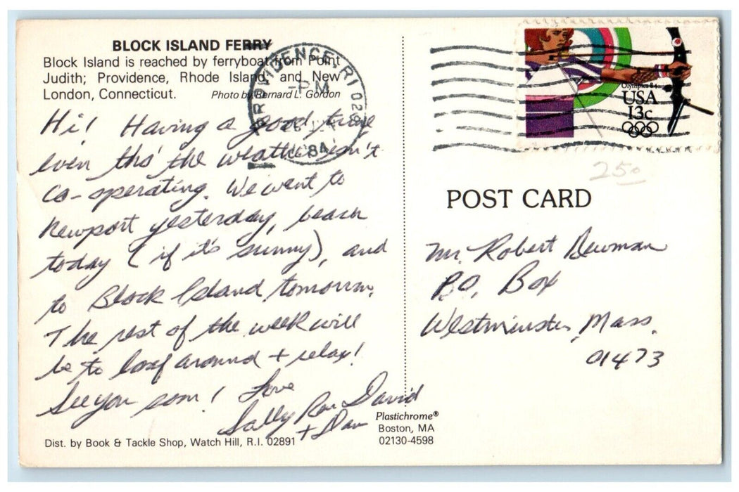 1984 Block Island Ferry Point Judith Providence Rhode Island RI Posted Postcard