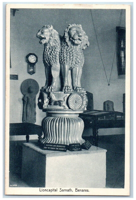 c1910's Lioncapital Sarnath Buddha Museum Benares India Antique Postcard
