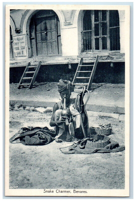 c1910's Woman Snake Charmer Dirt Road Benares India Unposted Antique Postcard