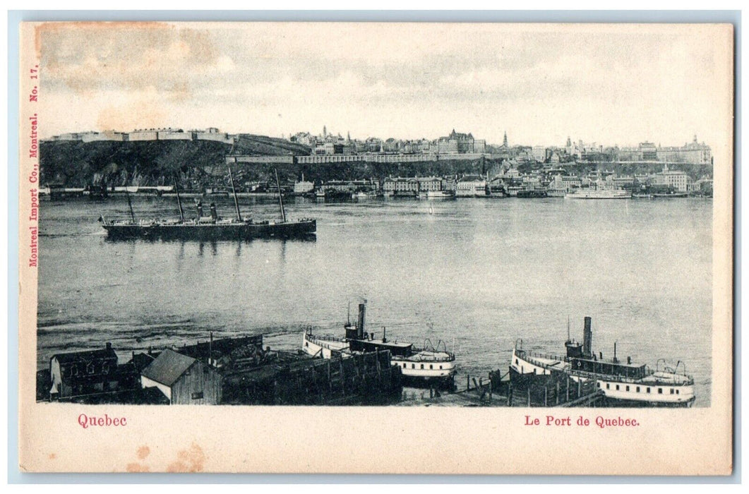c1910 Quebec Steamer Cruise Ship Lake Le Port De Quebec Canada Antique Postcard