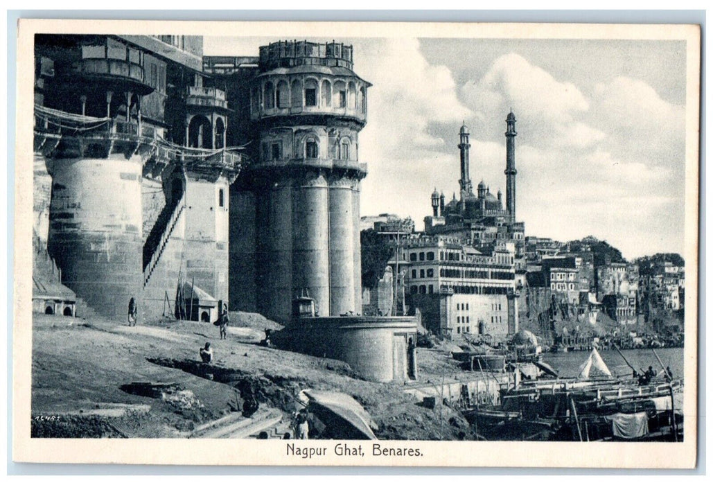 c1910's View Of Nagpur Ghat Buildings Benares India Unposted Antique Postcard