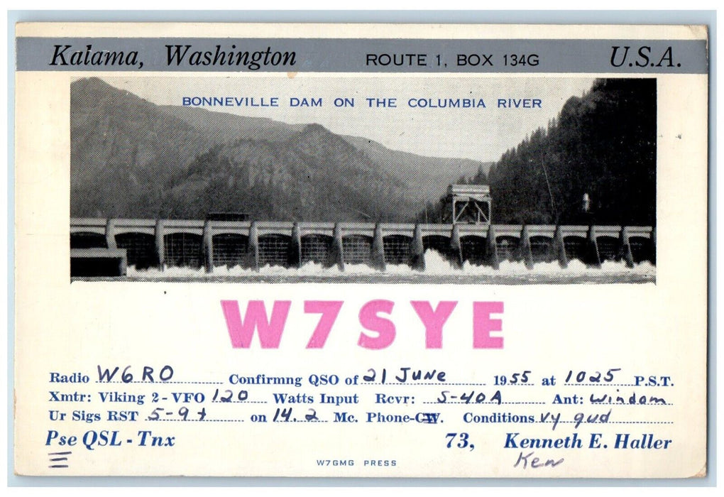 1955 Bonneville Dam Columbia River Radio Station Kalama Washington WA Postcard