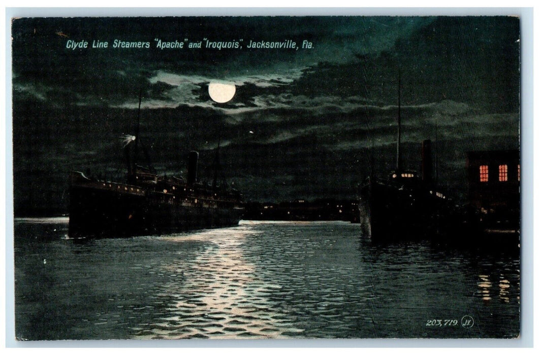 c1910 Clyde Line Steamers Apache Iroquois Jacksonville Florida Souvenir Postcard